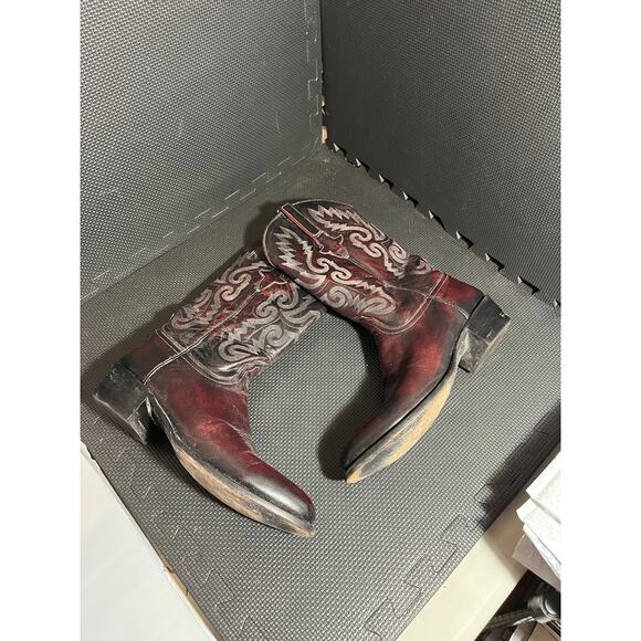 Lucchese Mens Cherry Red Dark Cowboy Western Design Leather Boots Size 11.5 B - Picture 3 of 8